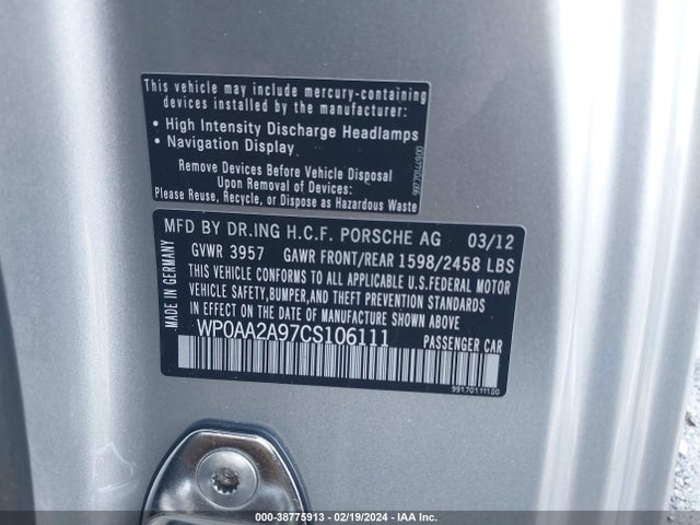 2012 PORSCHE 911 WP0AA2A97CS106111 Photo 8