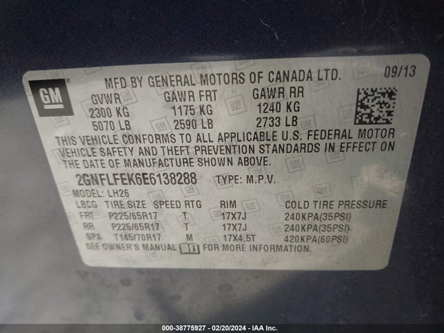 Chevrolet EQUINOX 1LT 2014 2GNFLFEK6E6138288 Image 9