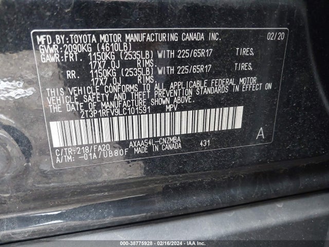 Toyota Rav4 Xle 2020 2T3P1RFV9LC101591 Image 9