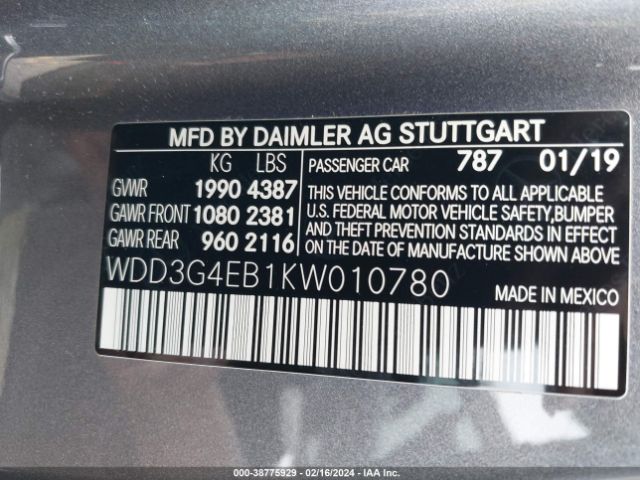 WDD3G4EB1KW010780 Mercedes-Benz A 220