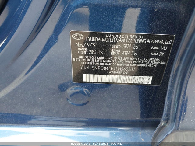 Hyundai ELANTRA SEL 2020 5NPD84LF4LH569202 Image 9