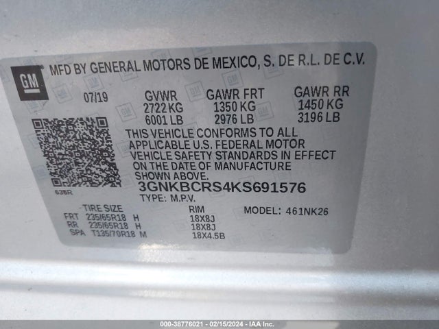 Chevrolet Blazer 2019 3GNKBCRS4KS691576 Image 9