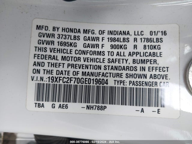 Honda CIVIC EX 2016 19XFC2F70GE019604 Image 9