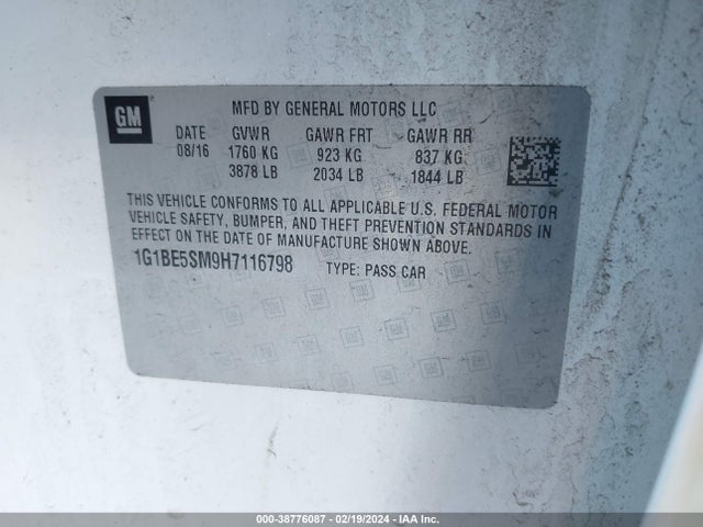 Chevrolet Cruze Lt Auto 2017 1G1BE5SM9H7116798 Image 9