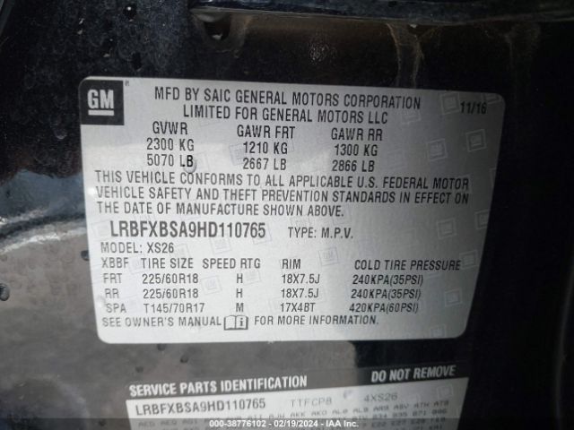 LRBFXBSA9HD110765 Buick Envision Essence