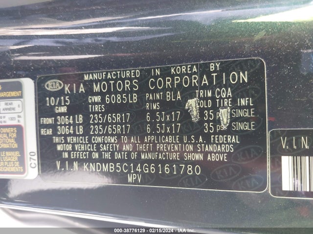 KIA SEDONA LX 2016 KNDMB5C14G6161780 Image 9