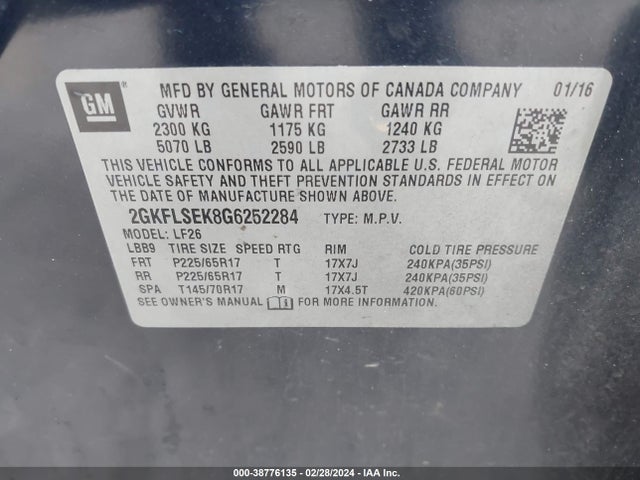 GMC Terrain Sle-1 2016 2GKFLSEK8G6252284 Image 9