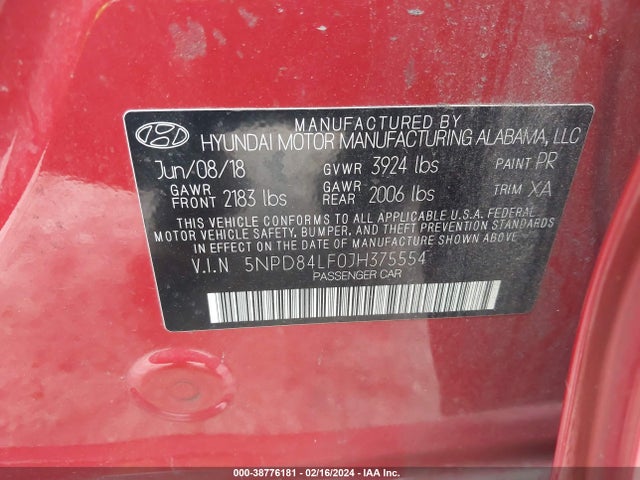 Hyundai Elantra Value Edition 2018 5NPD84LF0JH375554 Image 9
