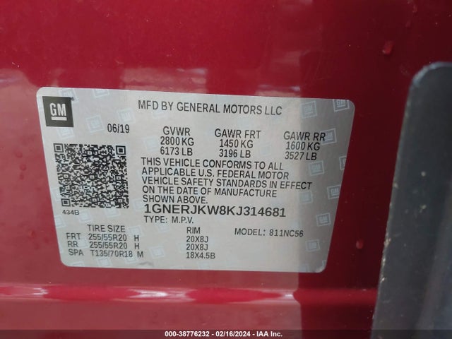 Chevrolet Traverse Rs 2019 1GNERJKW8KJ314681 Image 9