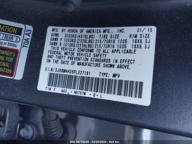 Honda CR-V LX 2015 5J6RM4H38FL027191 Image 9