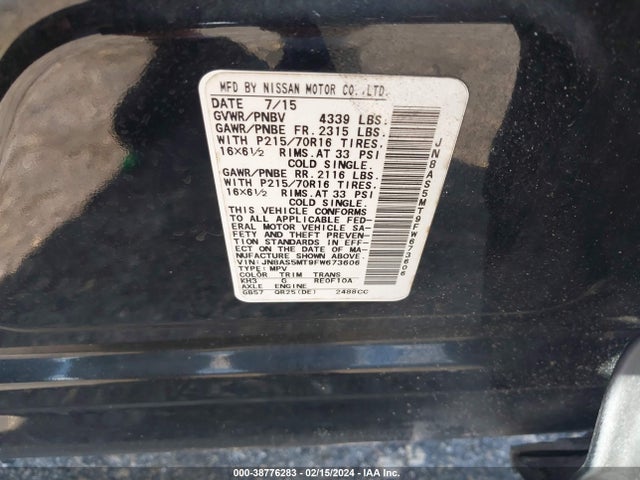 Nissan Rogue Select S 2015 JN8AS5MT9FW673606 Image 9