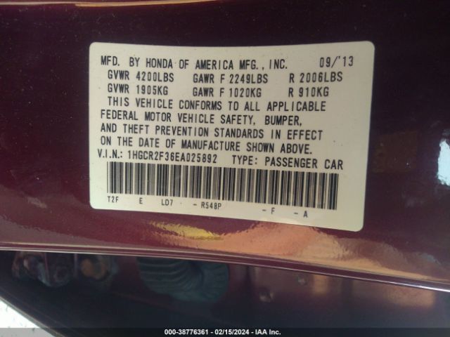 1HGCR2F36EA025892 Honda ACCORD LX