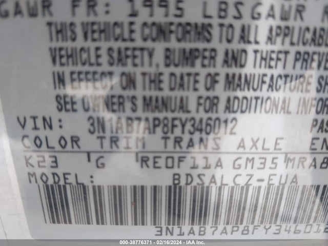 Nissan SENTRA S 2015 3N1AB7AP8FY346012 Image 9