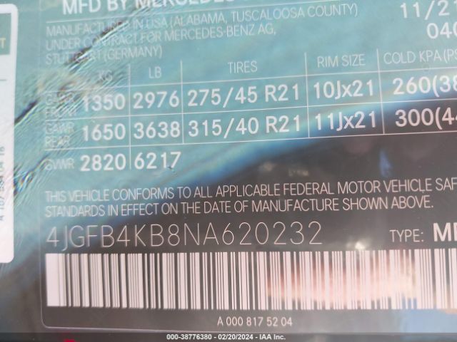 4JGFB4KB8NA620232 Mercedes-Benz Gle 350 4matic