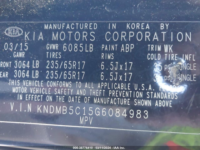 KIA SEDONA LX 2016 KNDMB5C15G6084983 Image 9