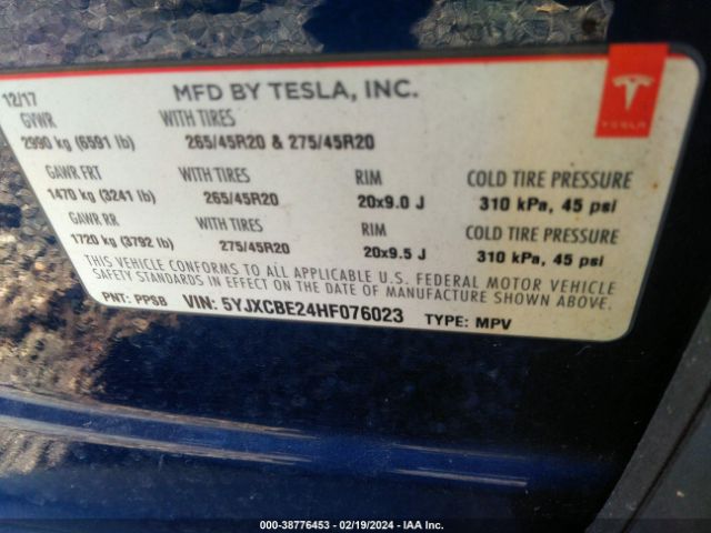 5YJXCBE24HF076023 Tesla Model X 100d/75d/90d