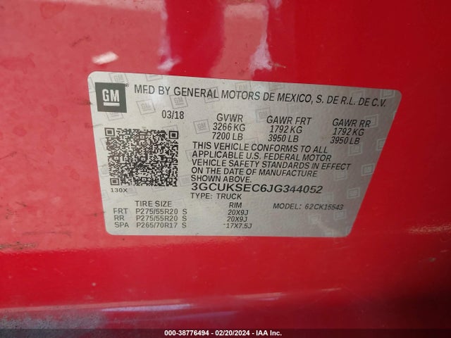 Chevrolet Silverado 1500 1lz 2018 3GCUKSEC6JG344052 Image 9