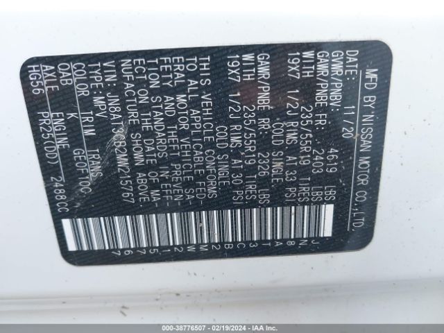 JN8AT3CB2MW215767 Nissan Rogue Sl Intelligent Awd