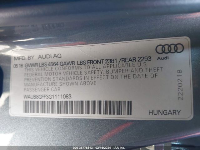 WAUB8GFF3G1111083 Audi A3 2.0t Premium