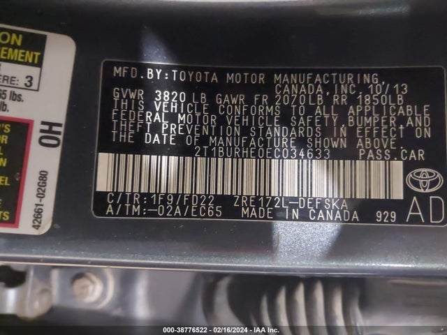 Toyota Corolla S Plus 2014 2T1BURHE0EC034633 Image 9