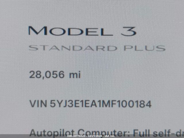 5YJ3E1EA1MF100184 Tesla Model 3 Standard Range Plus Rear-wheel Drive