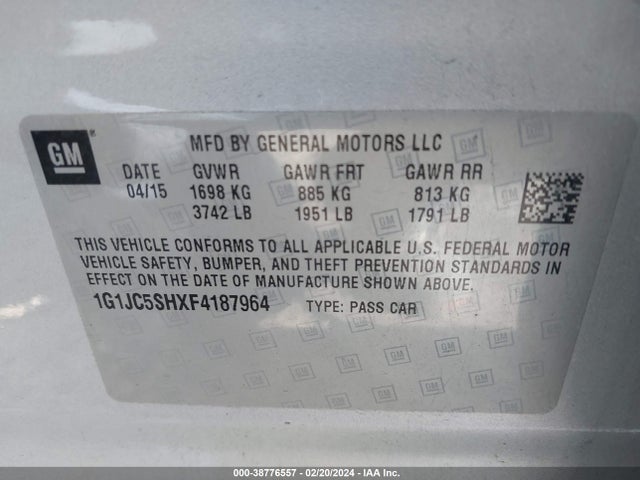 Chevrolet Sonic Lt Auto 2015 1G1JC5SHXF4187964 Image 9