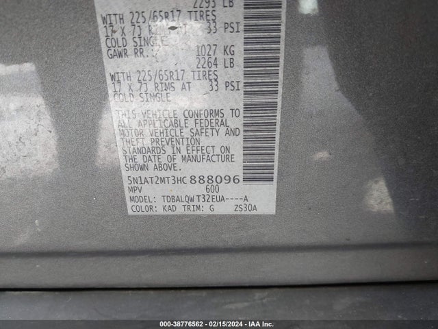 Nissan ROGUE SV 2017 5N1AT2MT3HC888096 Image 9