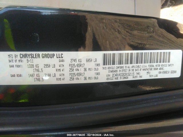 2012 VOLKSWAGEN ROUTAN SEL VIN: 2C4RVACG5CR152115