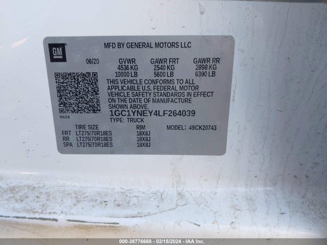 2020 CHEVROLET SILVERADO 2500HD 4WD STANDARD BED LT VIN: 1GC1YNEY4LF264039