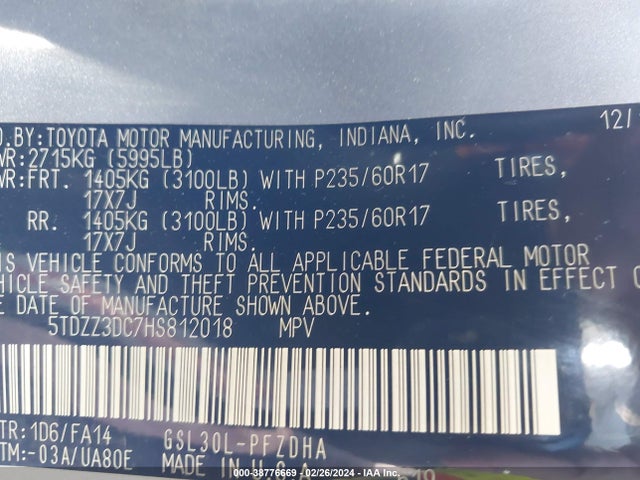 Toyota Sienna L 7 Passenger 2017 5TDZZ3DC7HS812018 Image 9