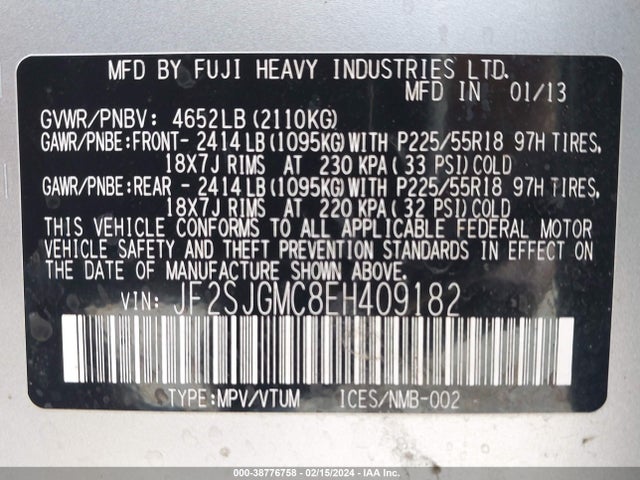 Subaru Forester 2.0xt Touring 2014 JF2SJGMC8EH409182 Image 9