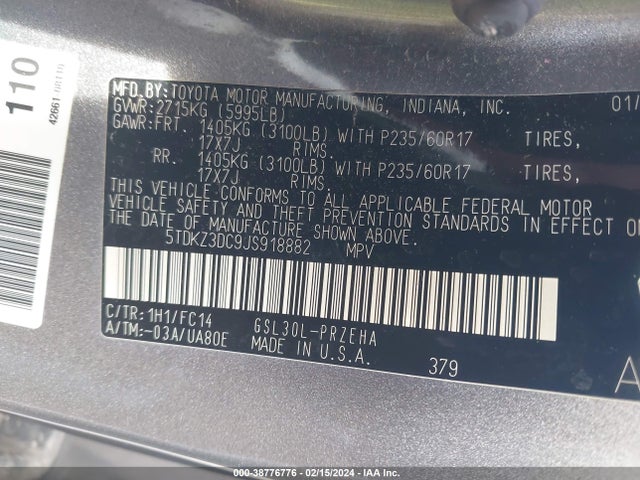 Toyota Sienna Le 8 Passenger 2018 5TDKZ3DC9JS918882 Image 9