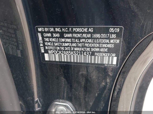 2019 PORSCHE 718 BOXSTER WP0CA2A85KS211437 Photo 8