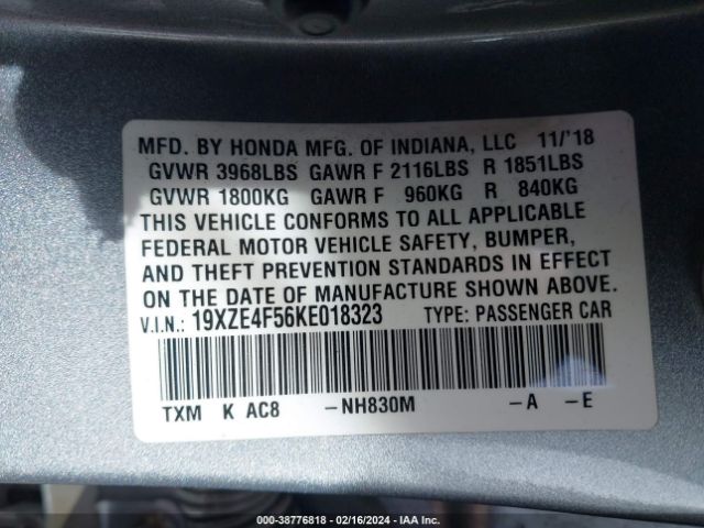 19XZE4F56KE018323 Honda INSIGHT EX