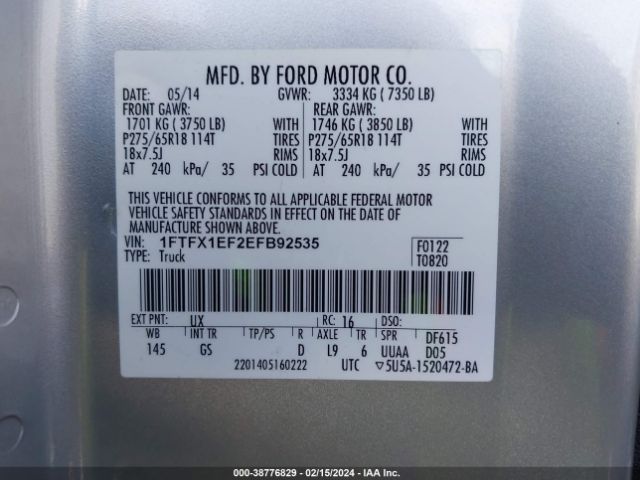 1FTFX1EF2EFB92535 Ford F-150 Xlt