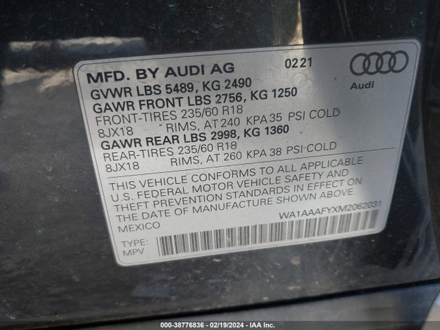 WA1AAAFYXM2062031 Audi Q5 Premium 45 Tfsi Quattro S Tronic