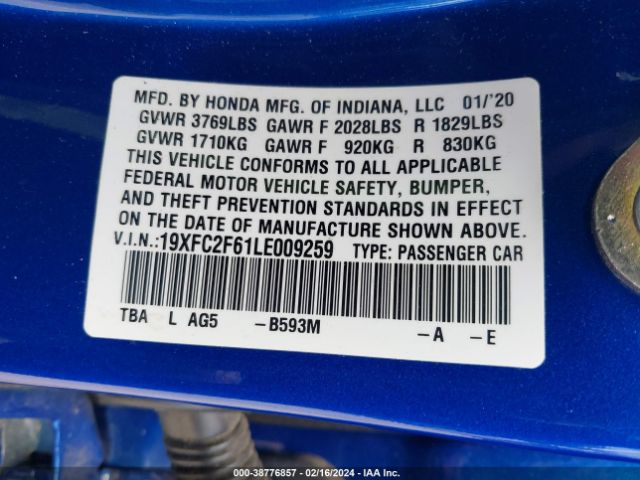 19XFC2F61LE009259 Honda Civic Lx