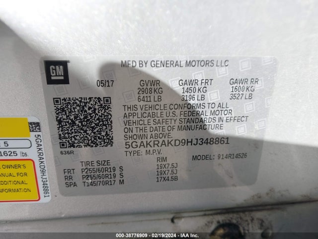 5GAKRAKD9HJ348861 Buick Enclave Convenience