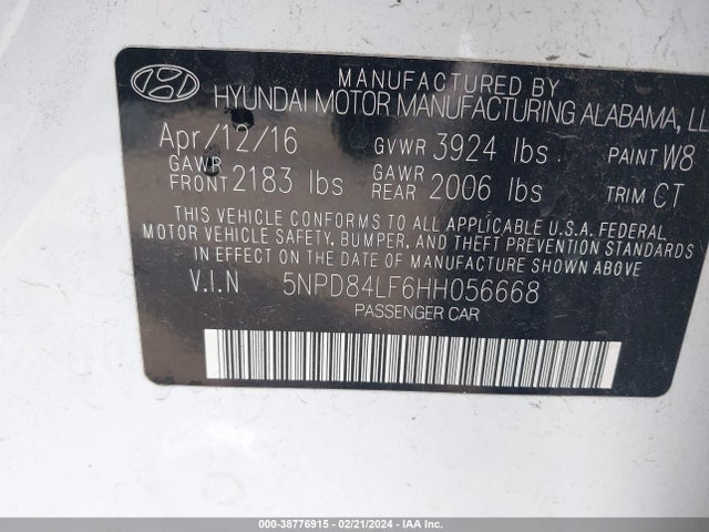 Hyundai Elantra Limited 2017 5NPD84LF6HH056668 Image 9
