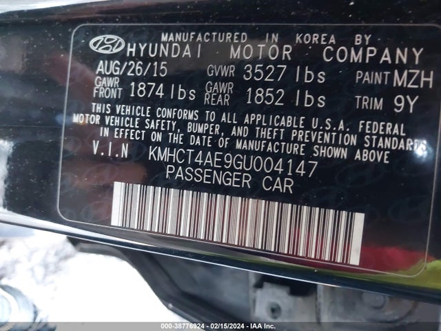 Hyundai ACCENT SE 2016 KMHCT4AE9GU004147 Image 9