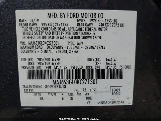 Ford Ecosport Se 2019 MAJ6S3GL0KC271301 Image 9