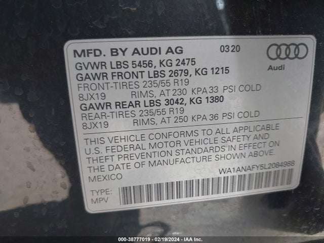 WA1ANAFY5L2084988 Audi Q5 Premium 45 Tfsi Quattro S Tronic