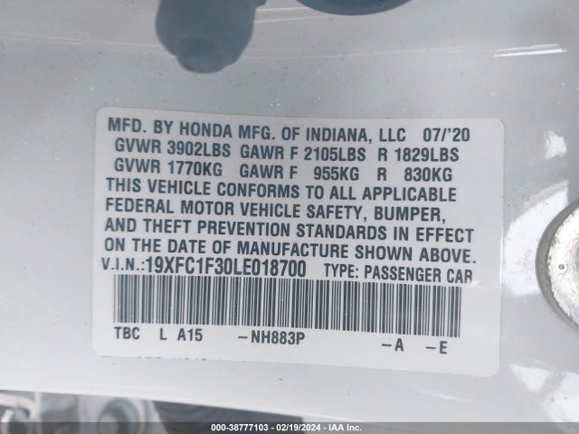 Honda CIVIC EX 2020 19XFC1F30LE018700 Image 9