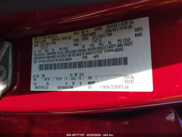 1FMCU0GX7EUE23805 Ford ESCAPE SE