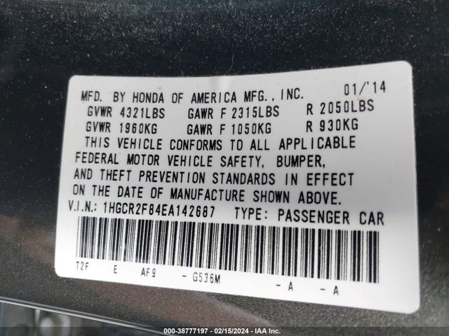 Honda Accord Ex-l 2014 1HGCR2F84EA142687 Image 9