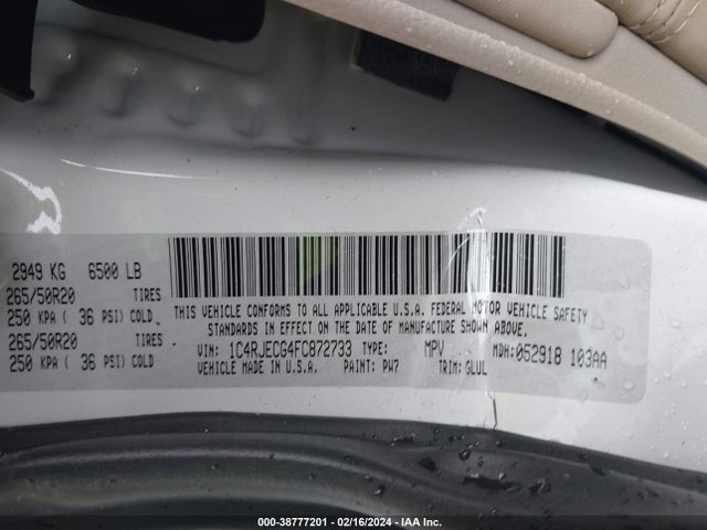 Jeep Grand Cherokee Overland 2015 1C4RJECG4FC872733 Image 9