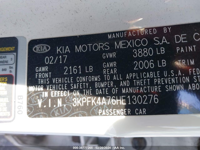 KIA FORTE LX 2017 3KPFK4A76HE130276 Image 9