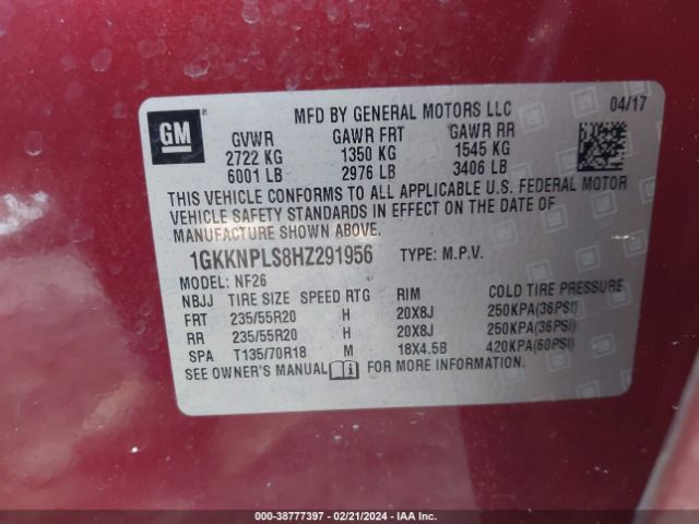 1GKKNPLS8HZ291956 GMC Acadia Denali