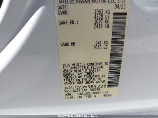 1N4BL4CV3PN385328 Nissan Altima Sr Fwd