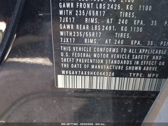 WVGAV7AX9HK044326 Volkswagen Tiguan 2.0t/2.0t S